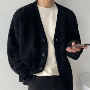 Black Mens Drop Shoulder Cardigan